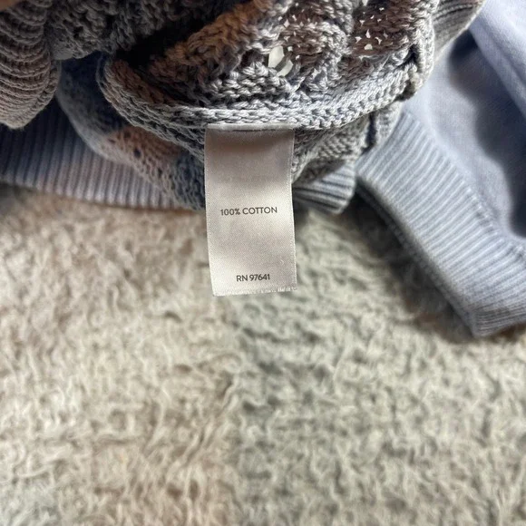 Pure Jill Elements Blue Cotton Crochet Panel Pullover Sweater Womens Large L - Picture 7 of 9